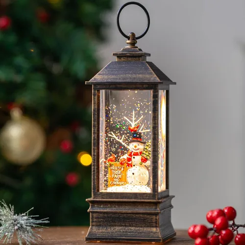 Miniatura 8 de Globo de nieve de Navidad con agua brillante de muñeco de nieve con música y temporizador, linterna iluminada con pilas para regalos de decoración