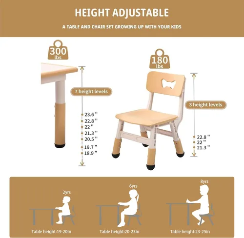 Miniatura 6 de Juego de mesa y silla para niños, mesa y silla para niños, mesa ajustable para niños, patas y organizador de mesa antideslizantes, escritorio