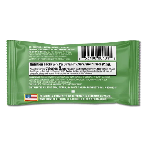 Miniatura 4 de MEG - Goma de mascar de energía militar 100 mg de cafeína por pieza + aumenta la energía + aumenta el rendimiento físico + menta verde paquete