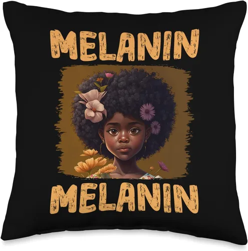 Black History Month Pride African Black Afro Co. Linda almohada de melanina afro de cabello natural, tamaño Queen, color negro y niña, 16 x 16