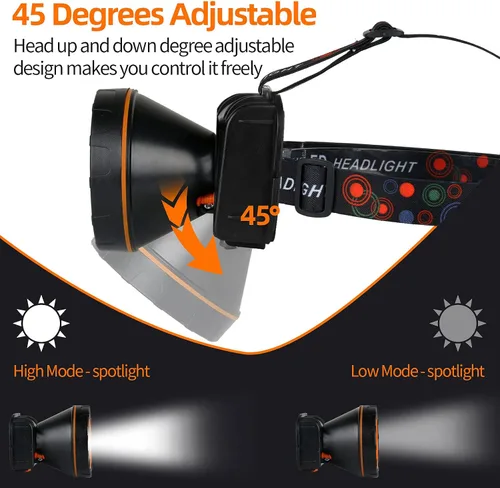 Miniatura 4 de Luces de caza de mapache superbrillantes, linterna frontal LED de alto lúmen con 2 modos de luz, linterna impermeable y recargable, perfecta