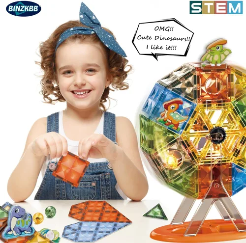 Miniatura 6 de BINZKBB 110 azulejos magnéticos, bloques de construcción magnéticos iluminados en 3D para niños, juguetes creativos de dinosaurios, juguetes