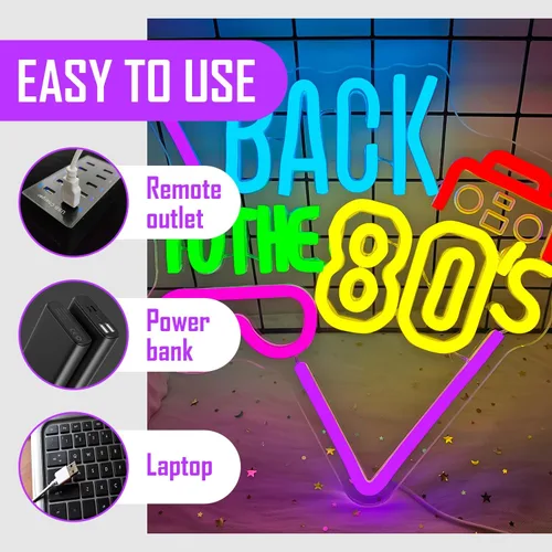 Miniatura 4 de Letrero de neón "Back To The 80's" para decoración de pared, letreros de neón LED para decoración de fiesta, letrero de luz de neón, decoración