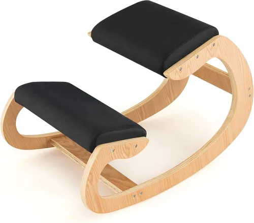 Miniatura 9 de Giantex Silla ergonómica de rodillas, silla de postura para escritorio con cojín, marco de madera maciza, carga máxima de 330 libras, cómoda silla