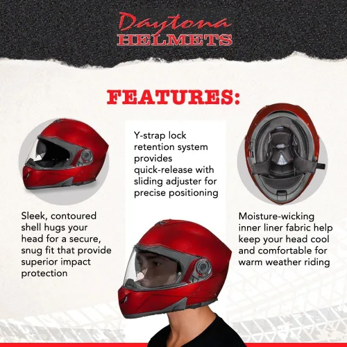 Miniatura 4 de Daytona Helmets Glide - Casco modular de motocicleta – Casco abatible aprobado por DOT – Casco de motocicleta de cara completa listo para Bluetooth