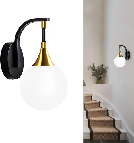 Miniatura 13 de Aplique de pared dorado, 1 luz de tocador de baño, lámpara de pared moderna con pantalla de vidrio transparente de 4.9 pulgadas, lámparas de pared