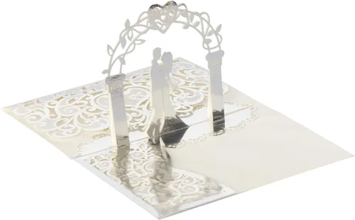 Miniatura 7 de NC Paquete de 10 invitaciones de boda desplegables en 3D doradas, elegantes tarjetas de aniversario de diseño de novia y novio para celebraciones