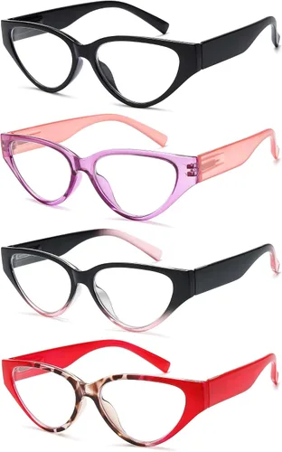 Miniatura 2 de EYEURL Paquete de 4 lentes de lectura con diseño de ojo de gato para mujer, lentes de computadora con bloqueo de luz azul con bisagra de resorte