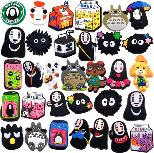 Roubeko 32 piezas de dijes de anime sin rostro para zapatos de hombre sin rostro para sandalias de burbujas, zuecos, accesorios para niñas, niños,