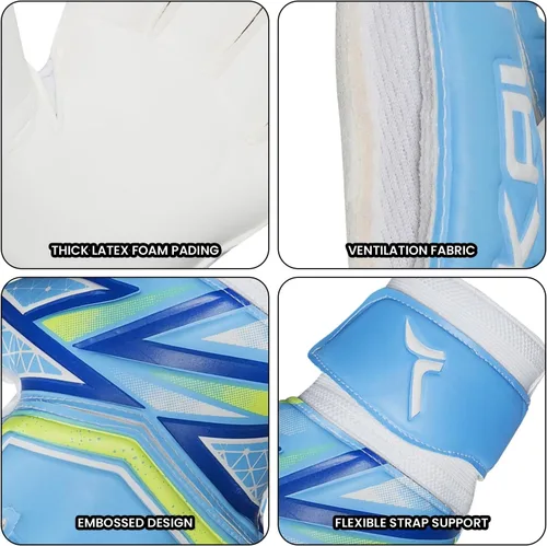 Miniatura 9 de Kalci Guantes de portero de fútbol con acolchado de espuma de látex para niños/adultos, protección de dedos transpirables, guantes de portero