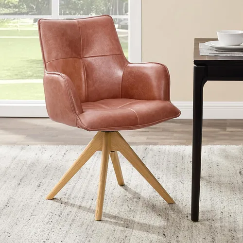 Miniatura 14 de Zouron Silla de escritorio giratoria sin ruedas, silla de oficina tapizada con patas de madera de roble, sillón moderno para espacios pequeños
