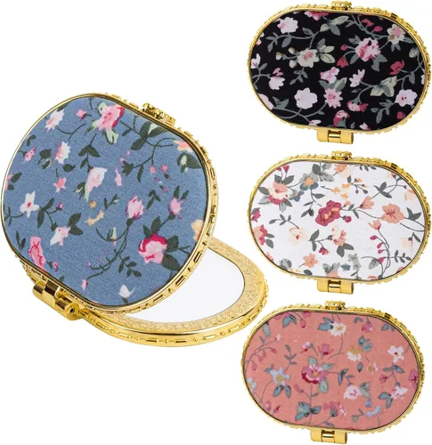 Miniatura 8 de AUEAR, Paquete de 4 pequeñas flores portátiles espejo de maquillaje retro floral doble cara monedero para viaje cosmético corazón