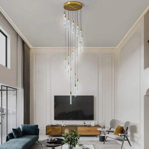 Miniatura 3 de Candelabro moderno de 18 luces para sala de estar, acabado de latón dorado, luces colgantes de techo LED regulables, 108 W, 6000 K, escaleras, Negro