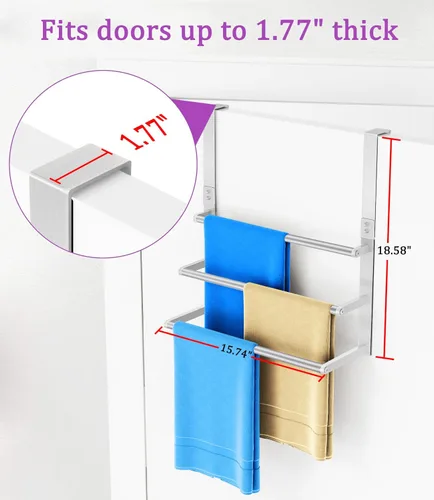 Miniatura 6 de VOTZAAQ - Toallero de 16 pulgadas para colocar sobre la puerta, de acero inoxidable, toallero para puerta con barras de toalla de 3 niveles