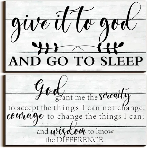 Miniatura 8 de Chunful 2 piezas de decoración de pared para dormitorio, cartel "Give It to God and Go to Sleep", cartel de oración de serenidad, arte de pared