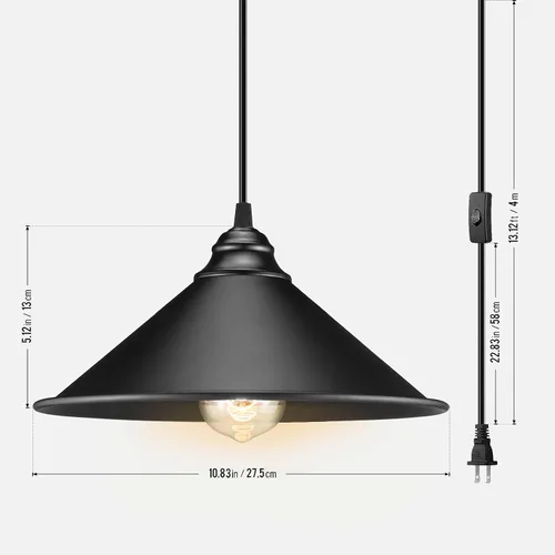 Miniatura 6 de LYOOWNG Lámpara colgante con enchufe, luces colgantes más grandes con cable enchufable con interruptor de encendido/apagado, lámpara colgante