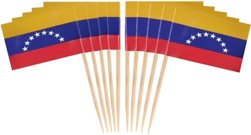 JAVD CYPS - 100 banderas de Venezuela con palillos de dientes de Venezuela, mini palillo pequeño para cupcakes, banderas venezolanas, decoración de
