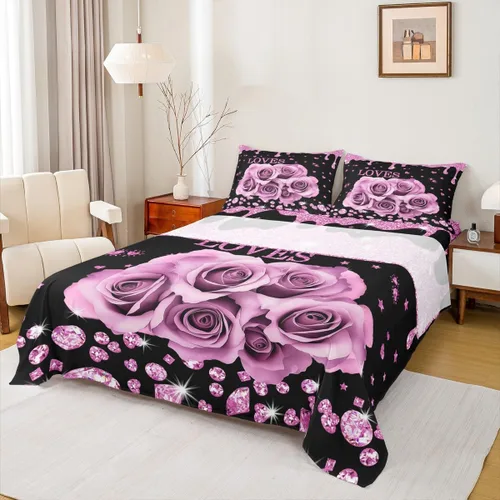 Miniatura 18 de Erosebridal Juego de sábanas de rosas rojas, tamaño individual, color rojo y negro, para niñas, mujeres, hombres, parejas, romántico, floral