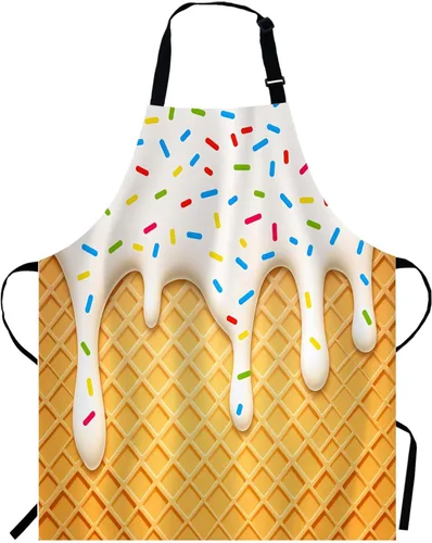 WONDERTIFY Delantal de helado, cono de helado de dibujos animados con esmalte blanco y textura de oblea con cuello ajustable para hombres y mujeres,