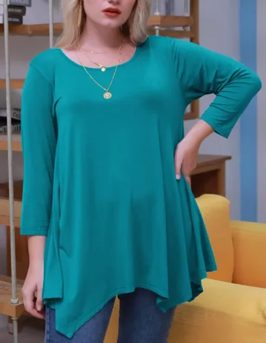 Miniatura 2 de LARACE - Camisa de talla extragrande para mujer, camisa tipo túnica con manga 34, ajuste holgado, ropa básica para mujer