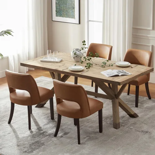 Miniatura 9 de VKNOW Juego de 2 sillas de comedor modernas, tapizadas de piel sintética, sillas de comedor, sillas de cocina, sillas de cena de granja para cocina
