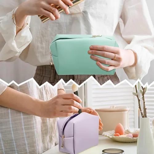 Miniatura 6 de Jexine 12 piezas pequeña bolsa de maquillaje resistente al agua de piel sintética bolsa de cosméticos bolsa de viaje bolsa mini bolsa con cremallera