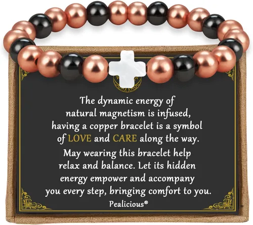 PEALICIOUS Pulsera de cobre para mujeres y hombres, pulseras magnéticas de cobre cruzado de 0.315 pulgadas con cuentas magnéticas de 3500 Gauss como