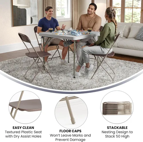 Miniatura 5 de Flash Furniture Hercules Series - Silla plegable de plástico, color marrón, paquete de 4, capacidad de peso de 650 libras, cómoda silla
