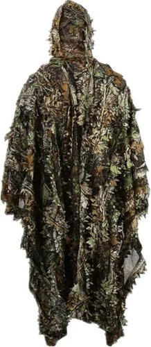 Zicac Traje de Ghillie al aire libre 3d Leafy Camo Poncho para hombres caza pájaro reloj militar CS Woodland capucha camuflaje capa