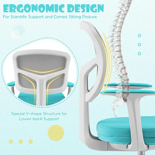 Miniatura 5 de GLACER Silla de escritorio para niños, silla de estudio giratoria de malla ajustable con ruedas, brazos, silla ergonómica para computadora con Verde