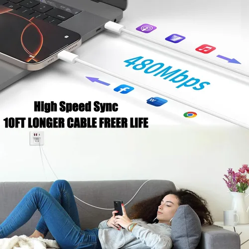 Miniatura 7 de Cargador para iPhone 17 de carga rápida, bloque de cargador USB C de 4 puertos, paquete de 2 cargadores de Apple de 40 W con cable trenzado USB C a