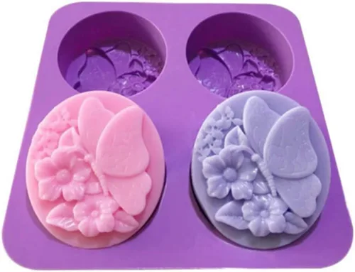 Miniatura 2 de EchoDone Molde ovalado de silicona para jabón de 4 cavidades, diseño de flores de mariposa ovaladas, moldes de silicona hechos a mano para jabón