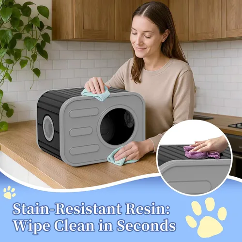 Miniatura 6 de PatioZen Cama para gatos de interior, casa en cubo, resistente a la intemperie, refugio aislado de plástico con suelo elevado, apilable