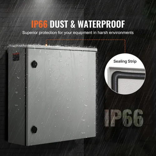 Miniatura 4 de VEVOR Carcasa Eléctrica, 24'' x 24'' x 8'', Carcasa Exterior NEMA 4, IP65 Impermeable y a Prueba de Polvo de Acero al Carbono Laminado en Frío, Caja
