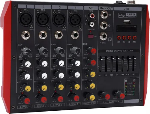 Miniatura 11 de Mezclador en vivo negro, micfuns, mezclador de sonido estéreo profesional de 8 canales, Bluetooth USB, grabación de computadora, reproducción
