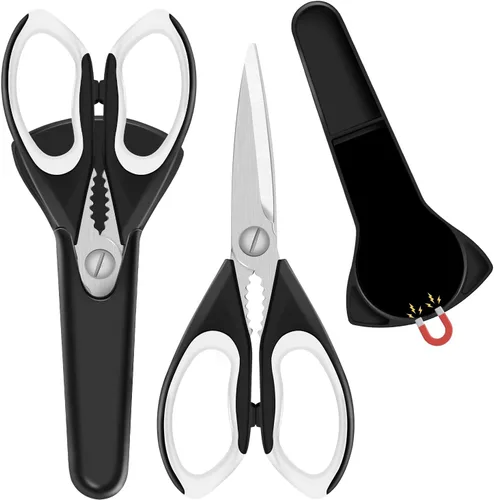 Miniatura 8 de Juego de 2 tijeras de cocina afiladas con soporte magnético, tijeras de cocina resistentes, tijeras de carne, tijeras multifuncionales de acero 2