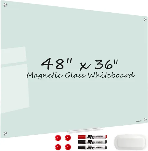 Miniatura 18 de Pizarra blanca de borrado en seco magnética negra de vidrio, TANKEE moderna pizarra blanca de vidrio templado sin marco grande para pared, oficina