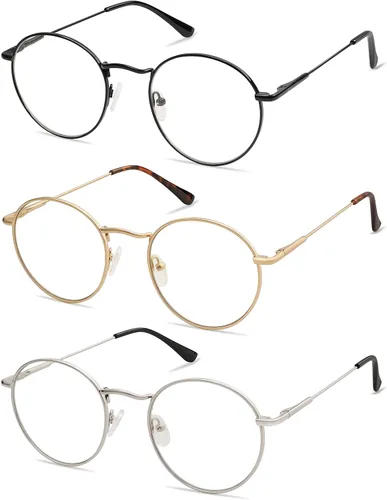 Miniatura 3 de Paquete de 3 lentes de lectura redondos retro para hombres y mujeres, a la moda, bloqueo de luz azul, para lectura frente a la computadora, marco