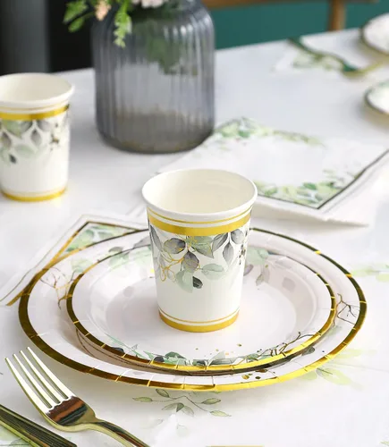 Miniatura 5 de Platos y servilletas de vegetación para fiesta - Sirve para 16 - Platos verdes, tazas de fiesta, cuchillos, tenedores, tema de vegetación para baby