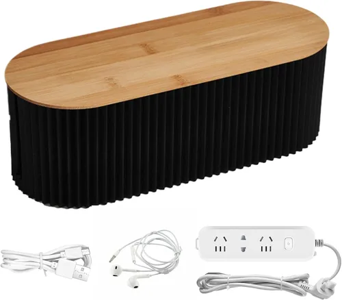 Caja de organización de cables con tapa de madera | Caja organizadora de cables grande para ocultar la regleta de alimentación y debajo del