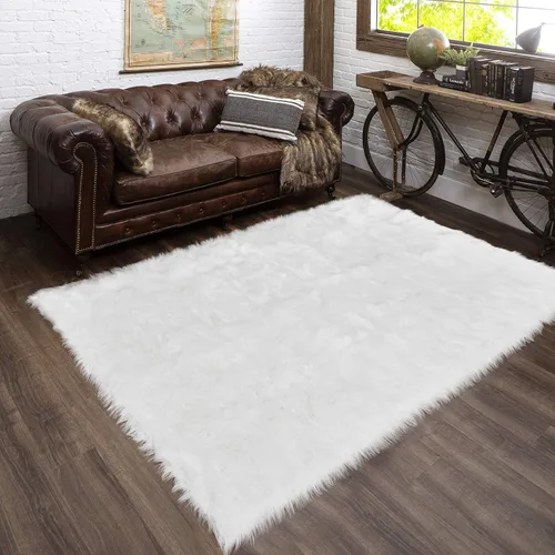 Miniatura 37 de Latepis - Tapete rectangular de piel sintética tipo lana de oveja suave, esponjosa y lavable para sala de estar, dormitorio, sala de juegos o Blanco