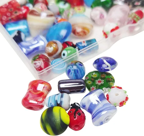 Miniatura 2 de Chenkou Craft 50 cuentas de vidrio para adultos, grandes y pequeñas a granel para manualidades, cuentas de Murano para pulseras, collares