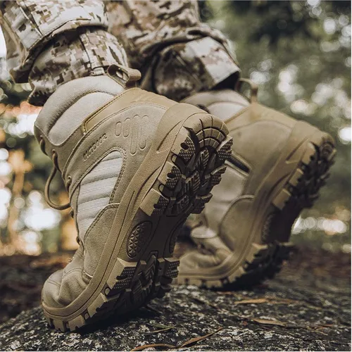 Miniatura 6 de Botas tácticas de senderismo para hombre, botas de combate ligeras, con cremallera lateral, botas militares duraderas para exteriores