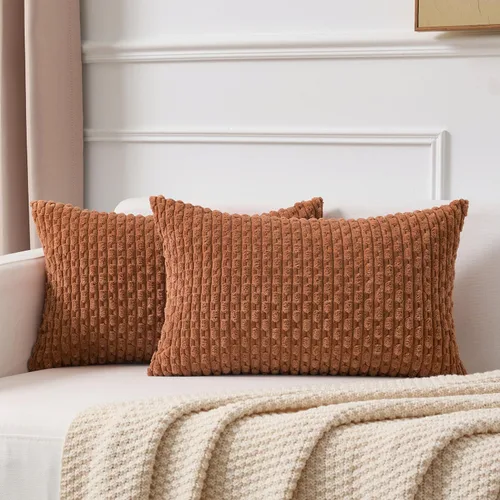 Miniatura 88 de Kevin Textile - Juego de 2 fundas de almohada decorativas de pana de 22 x 22 pulgadas, suaves, estilo bohemio, a rayas, decoración moderna del hogar