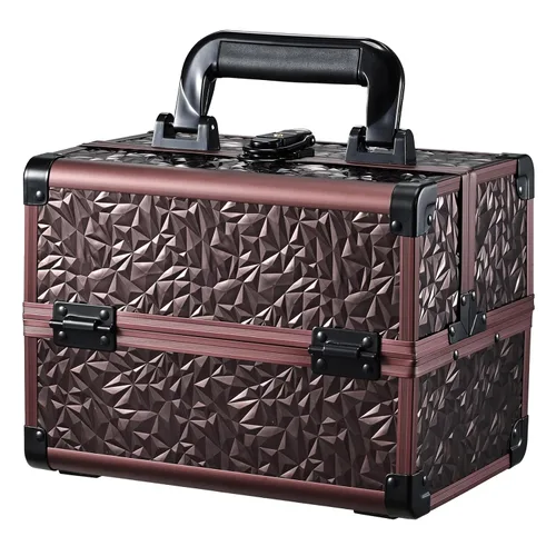 Miniatura 16 de Joligrace Maletín de Maquillaje Portátil Caja de Cosméticos 2 Bandejas con Espejo con Cerradura para Maquillaje Técnico de Uñas y Esteticistas