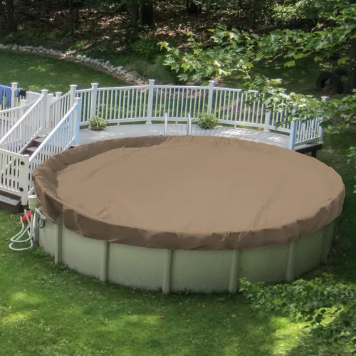 Miniatura 20 de Patio Cubiertas redondas para piscinas sobre el suelo, cubierta de seguridad para alberca de invierno de 10 pies, lona resistente con cabrestante
