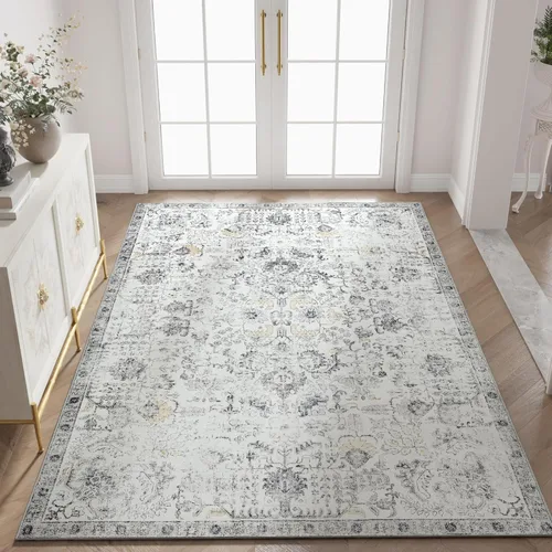 Miniatura 40 de jinchan Kalen - Alfombra de área lavable con diseño floral vintage, alfombra de entrada de medio círculo de 2 x 3, tapete de media luna de pelo