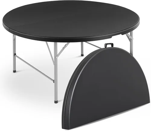 Miniatura 16 de Magshion Mesa plegable redonda de 48 pulgadas, mesa de plástico plegable de 4 pies con asa de transporte para exteriores, boda, fiesta, evento, Negro