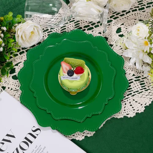 Miniatura 3 de COLOSUS Platos desechables de plástico para fiestas 60 piezas, platos de fiesta de plástico verde, resistentes 30 platos para cena de 10.5” y 30