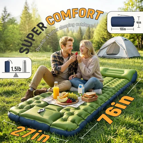 Miniatura 4 de Myxslop Colchoneta de dormir para camping, ultraligera inflable con almohada con bomba de pie integrada, alfombrilla para dormir, equipo compacto